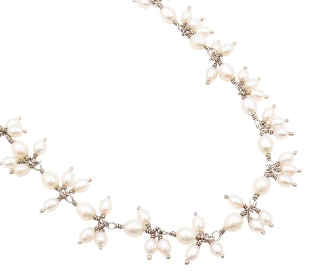 925 Sterling Silver Vintage Necklace DOUG PAULUS Minimalist Pearl Cluster NE4492