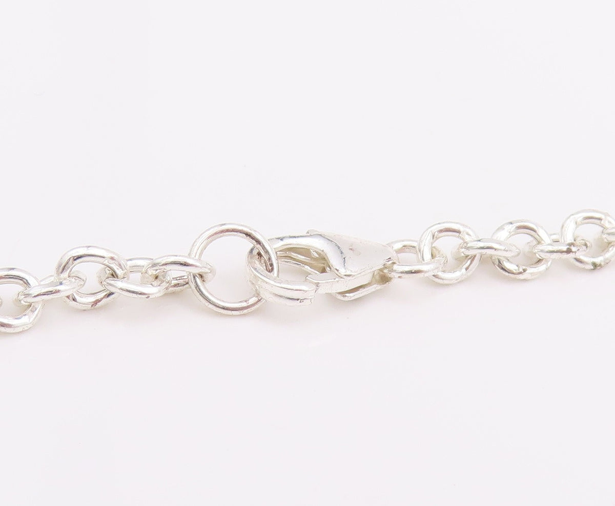 925 Sterling Silver Vintage Necklace Linked Chain Dangling Hearts Cutout  NE4581