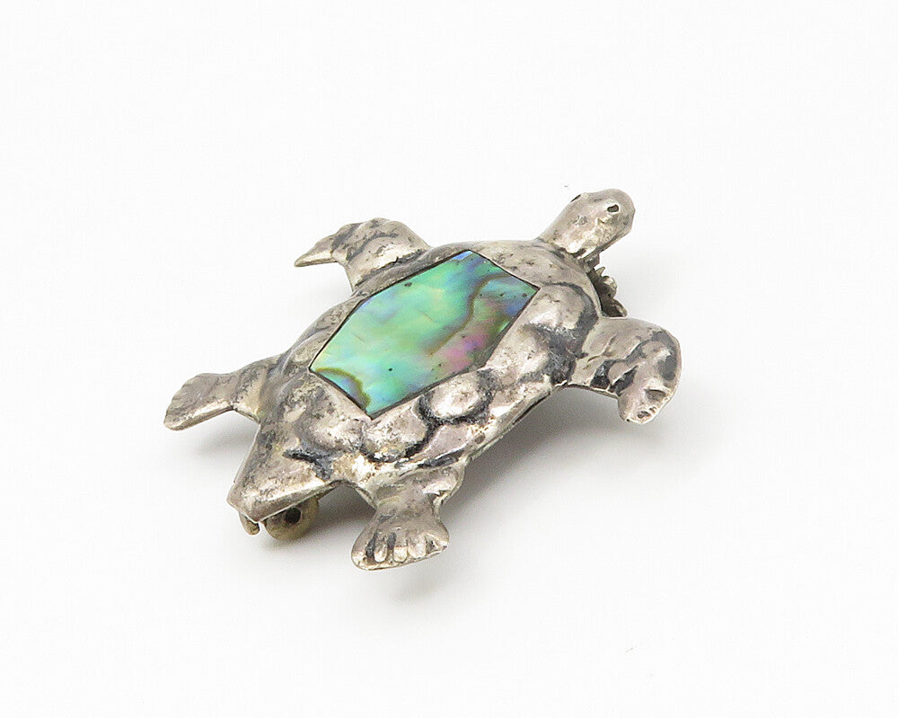 MEXICO 925 Sterling Silver  Vintage Abalone Sea Turtle Motif Brooch Pin BP5346