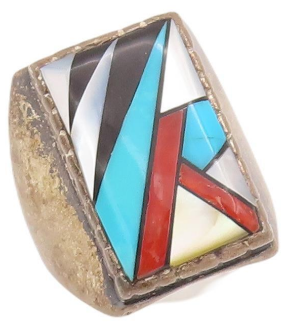 925 Sterling Silver Vintage Ring NAVAJO Multiple Gemstones Inlay Sz 9.5  RG28227