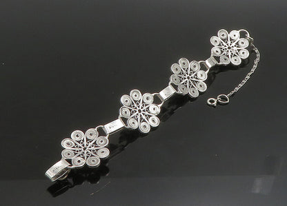 925 Sterling Silver  Vintage Amethyst Flower Motif Chain Bracelet  BT9080