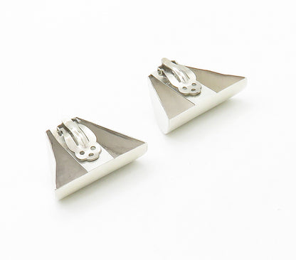 MEXICO 925 Sterling Silver  Vintage Shiny Modernist Non Pierce Earrings EG8225