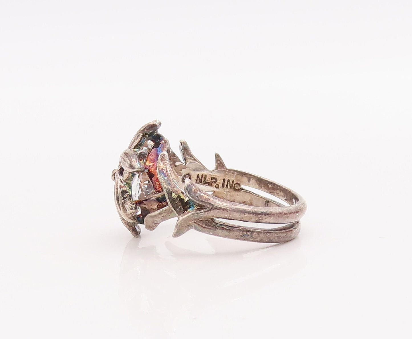 925 Sterling Silver Vintage Ring TNC NLP Solid Cutout Flower  Sz 9 RG28943
