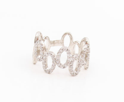 925 Sterling Silver Vintage Ring CZ Interlocking Wavy Oval Loop Sz 8 RG34468