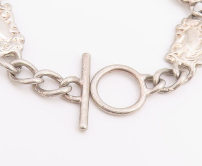 925 Sterling Silver Vintage Bracelet Victorian Style Scrollwork Link  BT12209