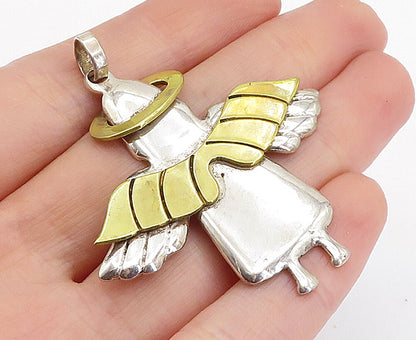 MEXICO 925 Sterling Silver  Vintage Shiny Two Tone Angel Motif Pendant  PT3466