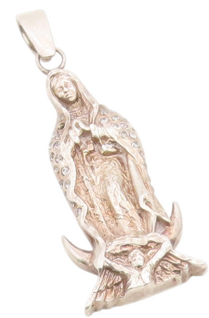 925 Sterling Silver Vintage Pendant MEXICO CZ Our Lady Of Guadalupe  PT26201