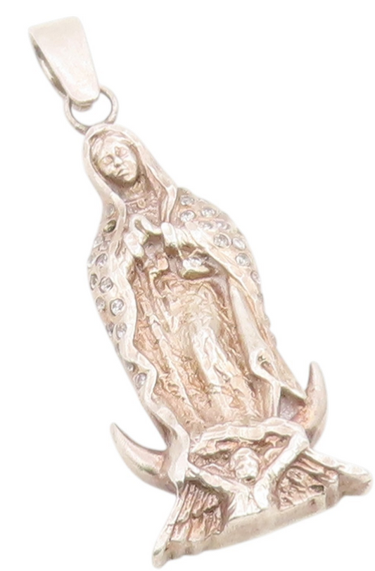 925 Sterling Silver Vintage Pendant MEXICO CZ Our Lady Of Guadalupe  PT26201