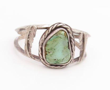 925 Sterling Silver Vintage Bracelet NAVAJO Turquoise Etched Leaf Cuff  BT11979