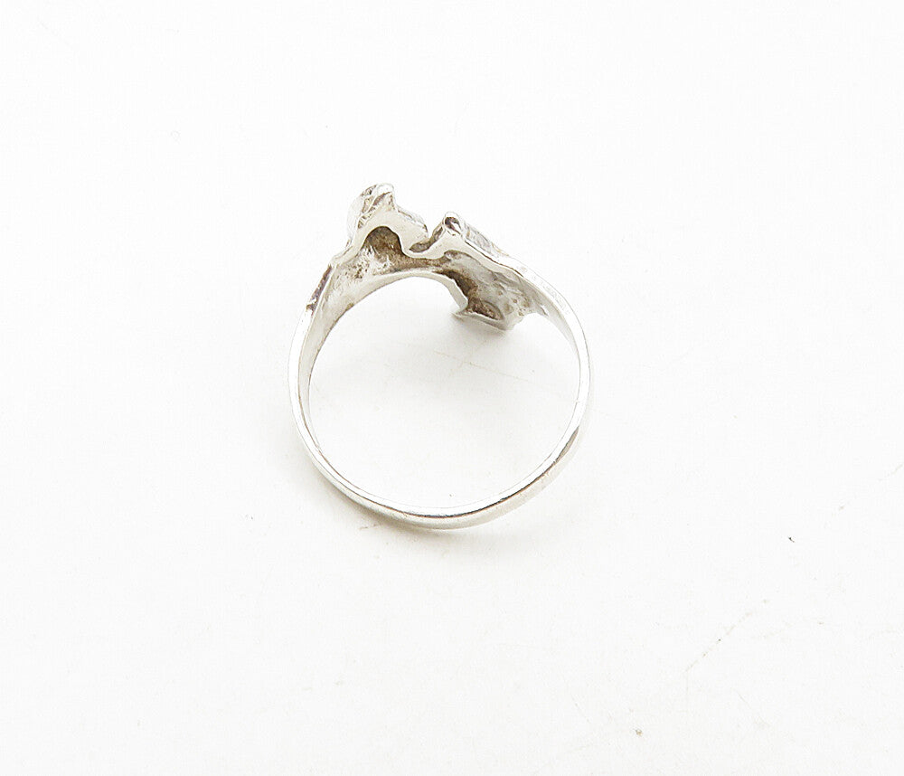 925 Sterling Silver  Vintage Shiny Double Dolphin Motif Band Ring Sz 7  RG8902