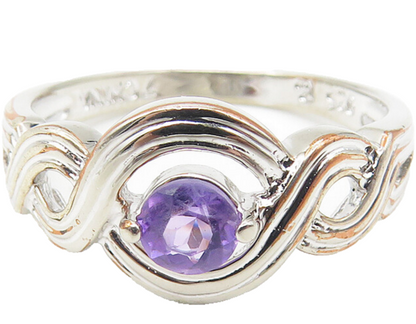 925 Sterling Silver  Shiny Petite Amethyst Infinity Band Ring Sz 7  RG10847