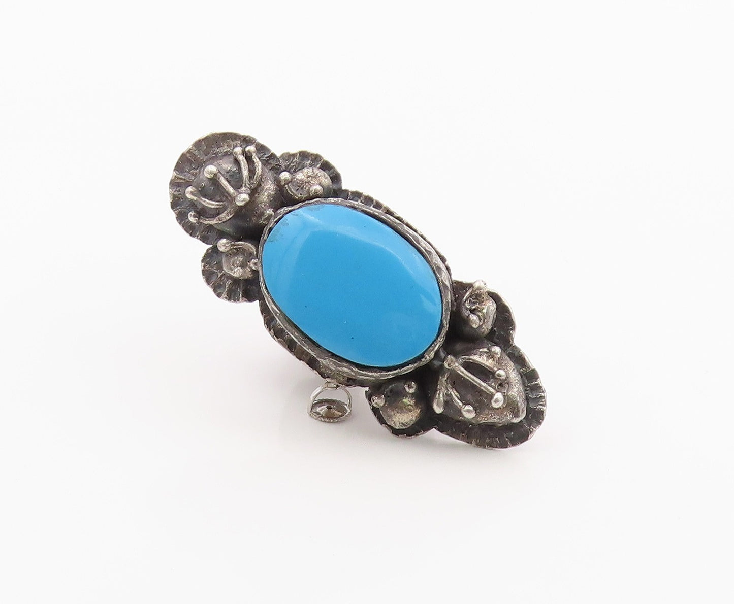 925 Sterling Silver Vintage Ring MARKUS Large Heavy Turquoise Band  Sz 8 RG36393