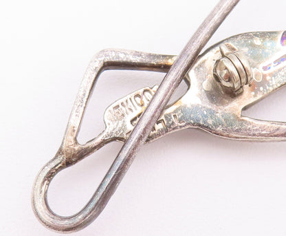 925 Sterling Silver Vintage Brooch Pin Relaxing Inlay Onyx Girl On Swirl BP10776