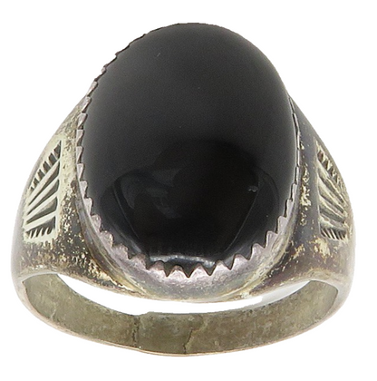 NAVAJO 925 Silver Vintage Cabochon Black Onyx Cocktail Ring  Sz 11  RG15273
