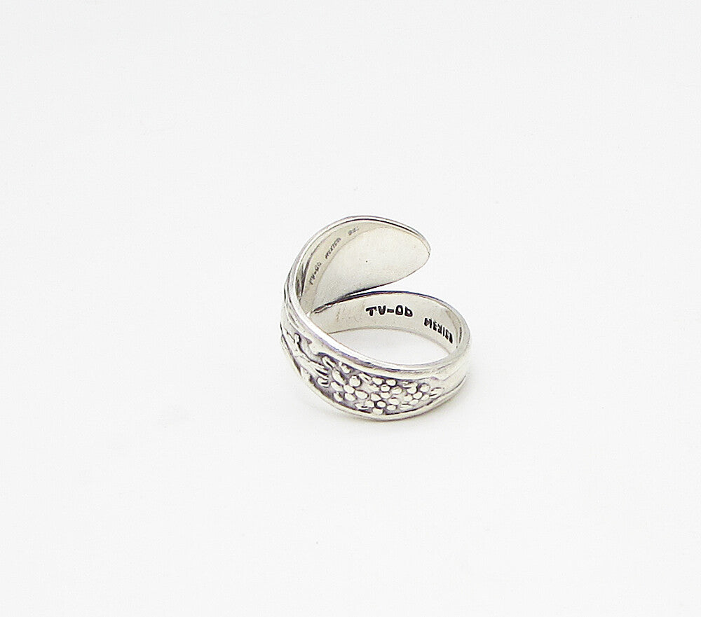 MEXICO 925 Sterling Silver  Vintage Pebbled Floral Bypass Band Ring Sz 8 RG3360