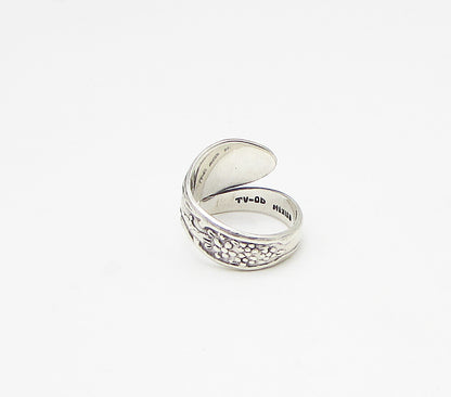 MEXICO 925 Sterling Silver  Vintage Pebbled Floral Bypass Band Ring Sz 8 RG3360
