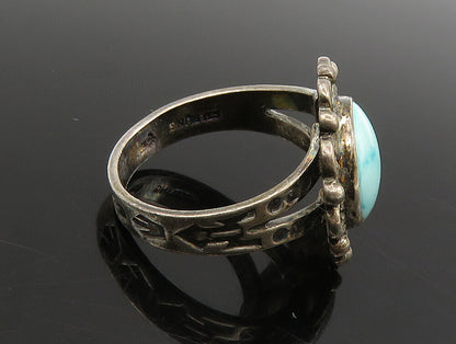 925 Silver Vintage Turquoise Floral Etched Ring Sz 5.5 RG24294