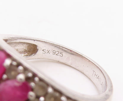 925 Sterling Silver Vintage Ring Designer Ruby & Topaz Flower  Sz 7  RG31663