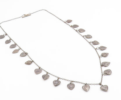 925 Sterling Silver Vintage Necklace Etched Love Heart Charm Motif Chain  NE4832