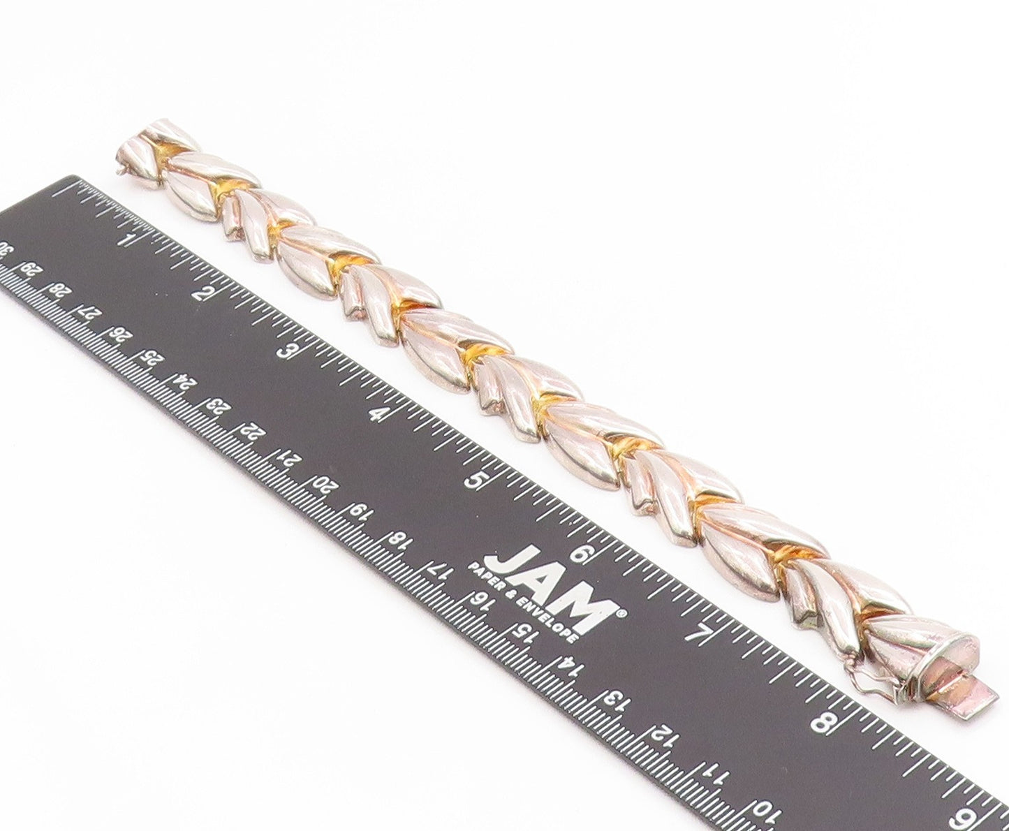 925 Sterling Silver Vintage Bracelet MILOR ITALY Classic Puffy Leaf Link BT11923
