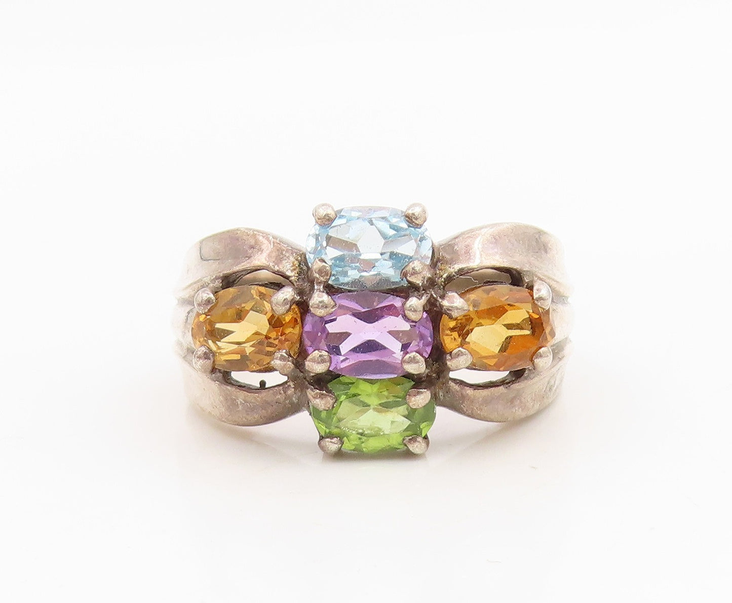 925 Sterling Silver Vintage Ring Multi Gemstone Cluster Band  Sz 8  RG34989