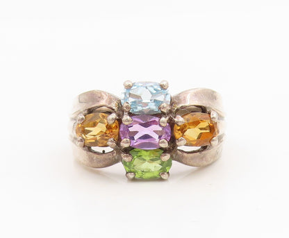 925 Sterling Silver Vintage Ring Multi Gemstone Cluster Band  Sz 8  RG34989