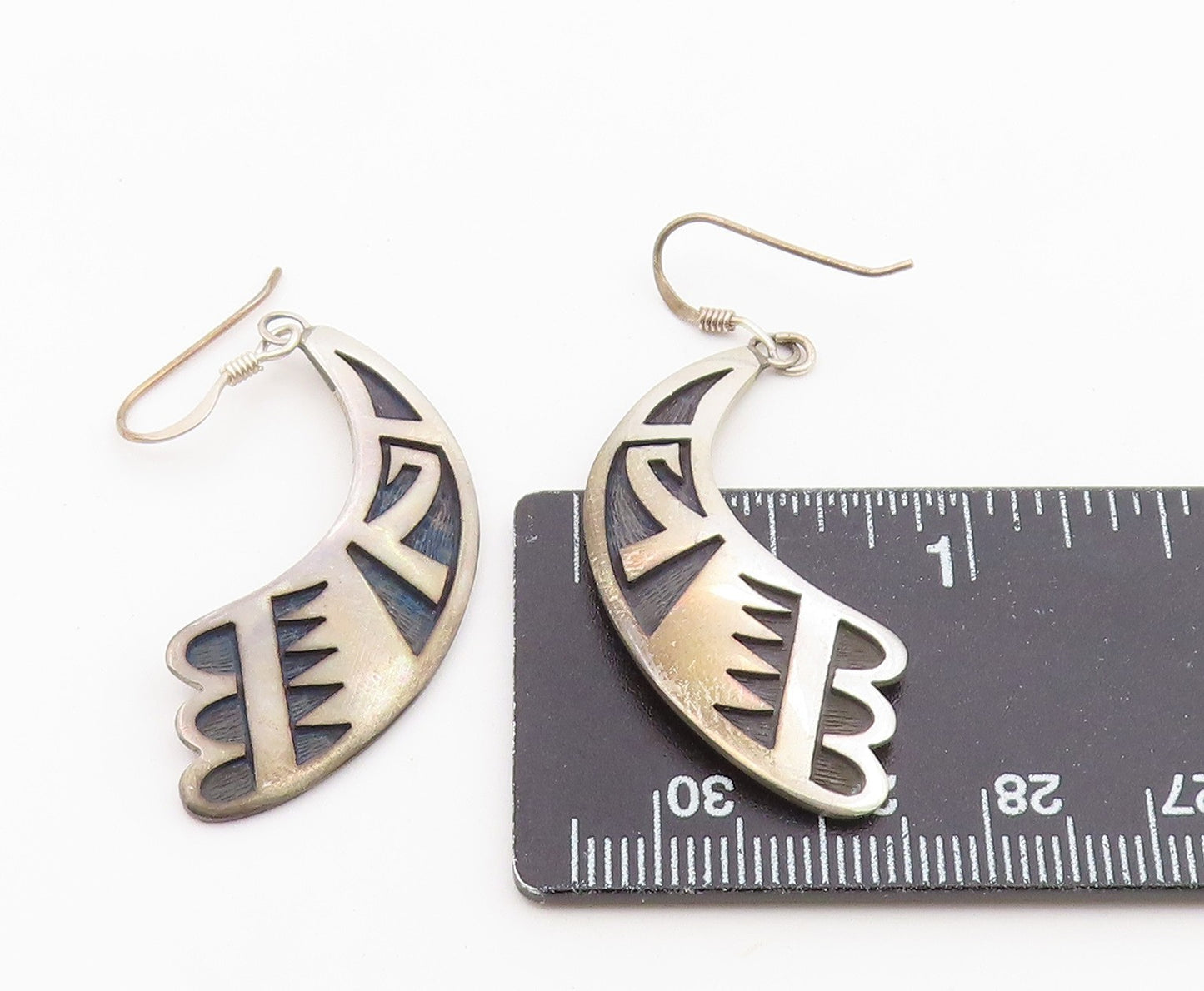 925 Sterling Silver Vintage Earrings SOUTHWESTERN Storyteller Dangle  EG14483