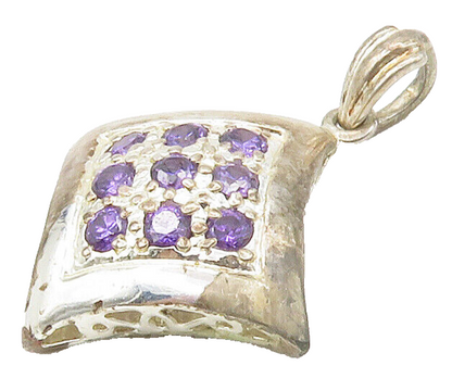 925 Sterling Silver  Vintage Amethyst 9 Stone Square Dome Pendant  PT13294