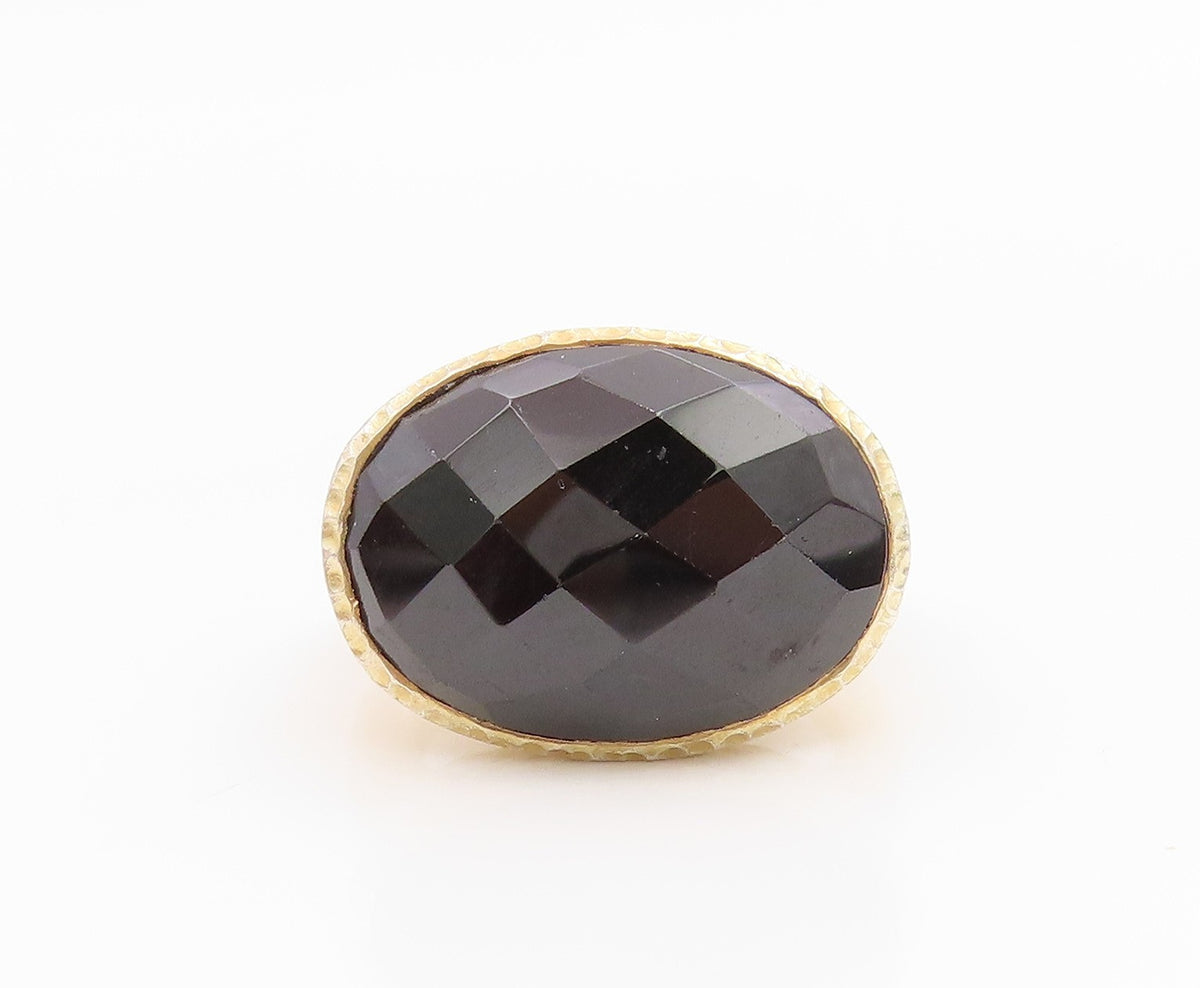 925 Sterling Silver Vintage Ring Gold Plated Faceted Onyx Band  Sz 5  RG35785