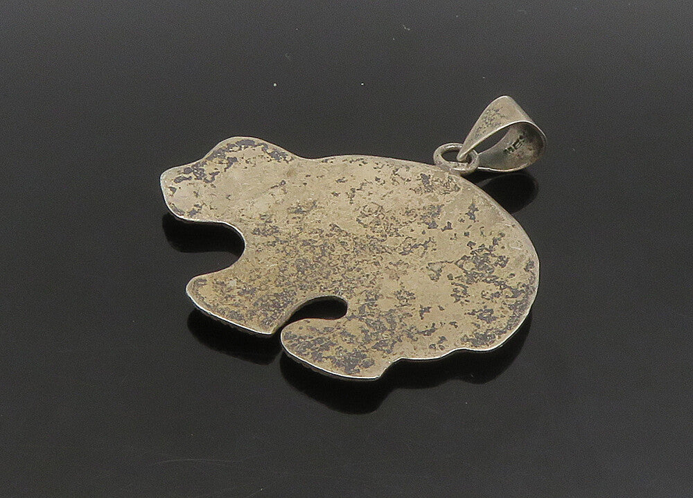 MEXICO 925 Silver  Vintage Dark Tone Patterned Bear Motif Pendant  PT19343