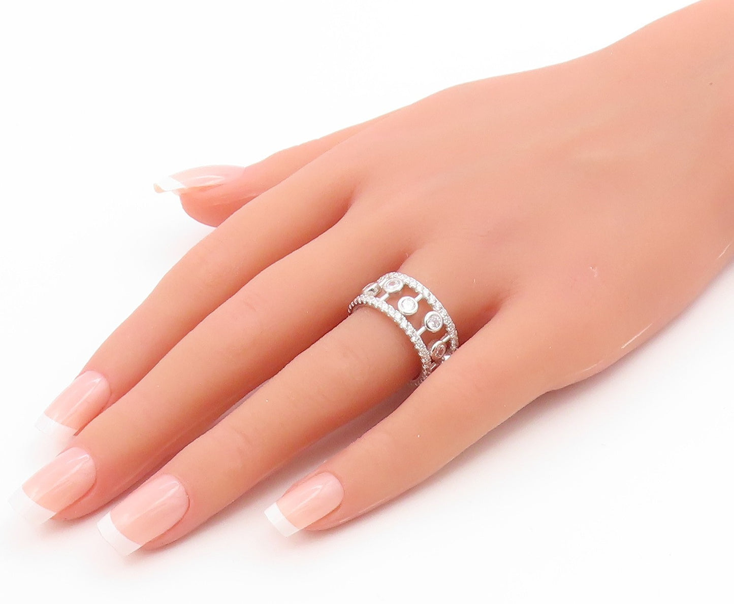 925 Sterling Silver Vintage Ring Topaz Openwork Eternity Band  Sz 7  RG35765