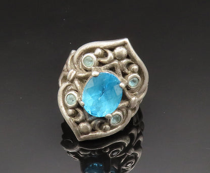 925 Silver  Vintage Paraiba Tourmaline & Topaz Scroll Ring Sz 7  RG25002