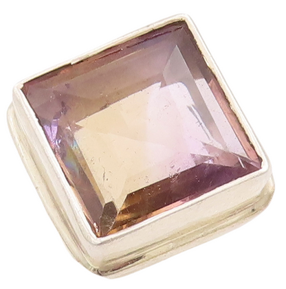 925 Sterling Silver Vintage Ring Minimalist Square Inlay Gemstone  Sz 7  RG28677