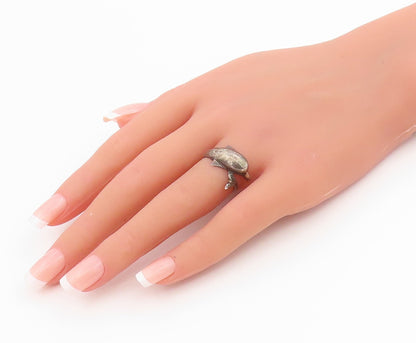 925 Sterling Silver Vintage Ring Chunky Baby Dolphin Bypass Band  Sz 6  RG34302