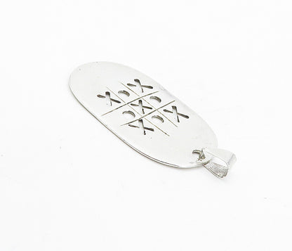 MEXICO 925 Silver Vintage Shiny Tic Tac Toe XO Etched Game Pendant PT6358