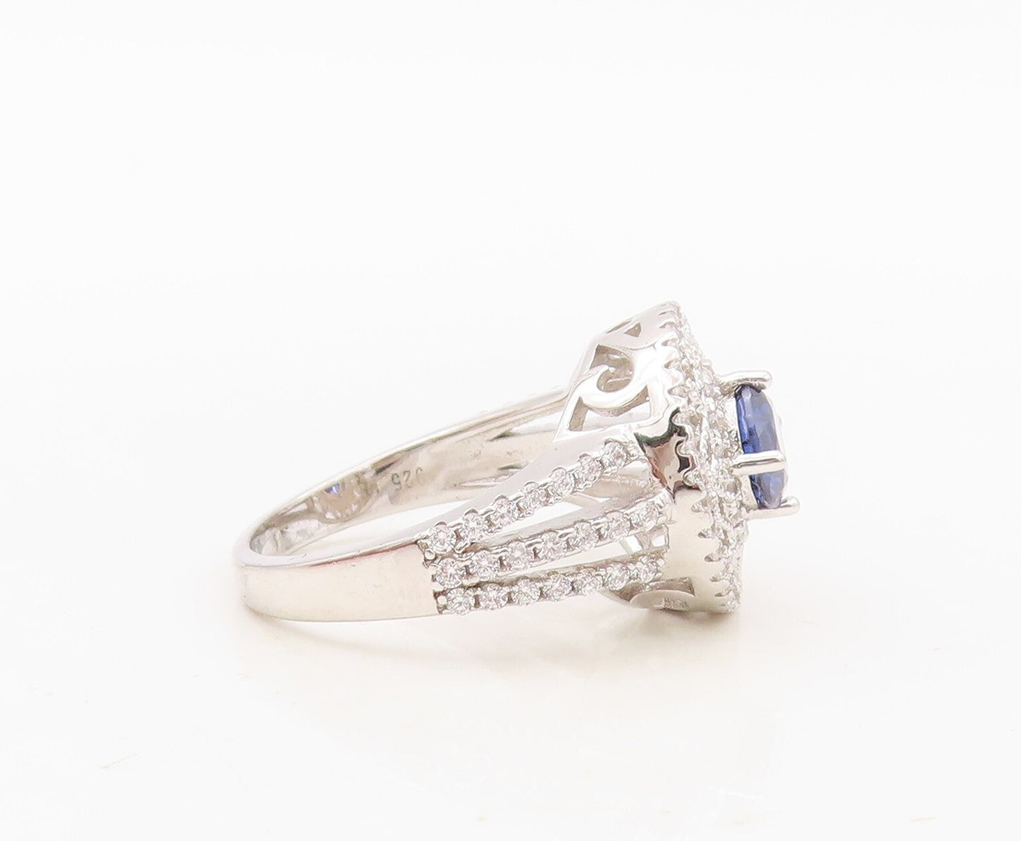 925 Sterling Silver Vintage Ring Floral Design Cutout 2 Tone CZ  Sz 7.5  RG30328