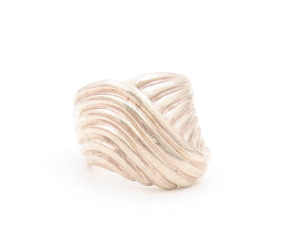 925 Sterling Silver Vintage Ring Solid Designer Wave Grooved  Sz 6.5  RG31900
