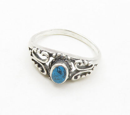 925 Sterling Silver  Vintage Turquoise Shiny Swirl Band Ring Sz 6.5  RG16638