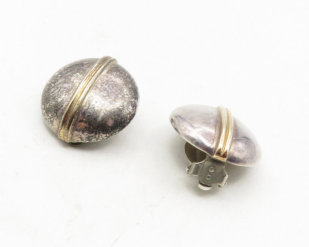 925 Sterling Silver & 14K GOLD  Vintage Two Tone Non Pierce Earrings  EG5144