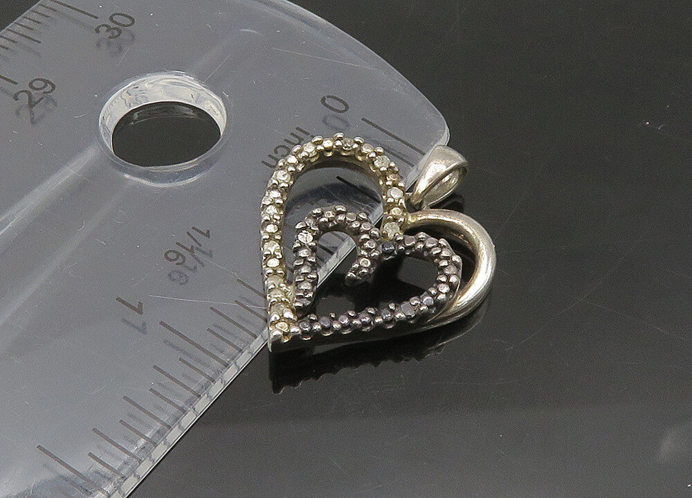925 Sterling Silver  Vintage Genuine Diamonds Love Hearts Pendant  PT17839