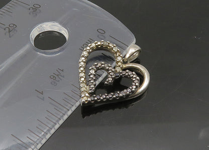 925 Sterling Silver  Vintage Genuine Diamonds Love Hearts Pendant  PT17839
