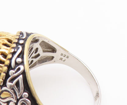925 Sterling Silver Vintage Ring Two Tone Onyx Statement Band  Sz 7  RG36727