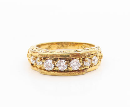 925 Sterling Silver Vintage Ring Gold Plated CZ Statement Band  Sz 8  RG35823