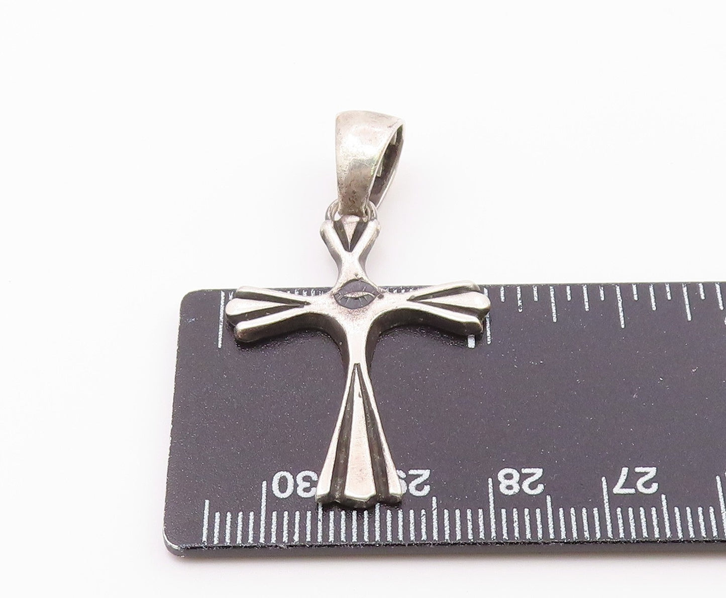 925 Sterling Silver  Vintage Religious Cross Oxidized Detail Pendant  PT16657