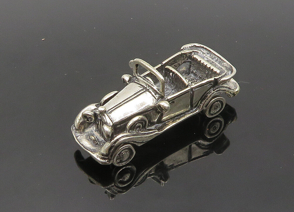 925 Sterling Silver  Vintage Shiny Old Fashioned Toy Car (SPINS)  TR2750