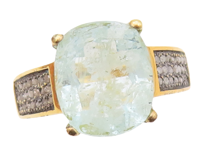 925 Sterling Silver Vintage Ring Gold Plated Diamonds & Gemstone Sz 8 RG29340