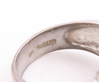 925 Sterling Silver Vintage Ring Broad Band Round CZ Inlay  Sz 7  RG29113