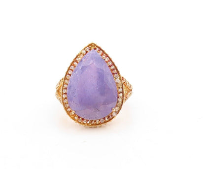 925 Sterling Silver Vintage Ring Gold Plated Tanzanite Halo Topaz  Sz 7  RG30099