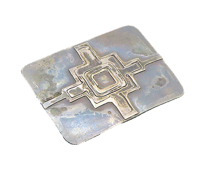 925 Sterling Silver  Vintage Oxidized Dilated Rectangular Brooch Pin  BP9352