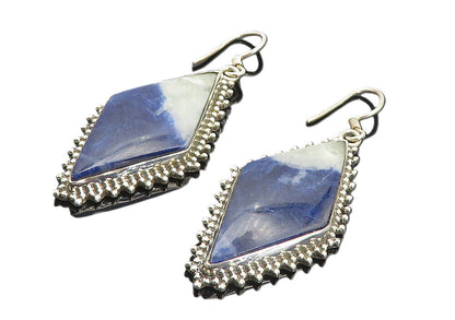 925 Sterling Silver  Vintage Sodalite Diamond Shape Dangle Earrings  EG3142